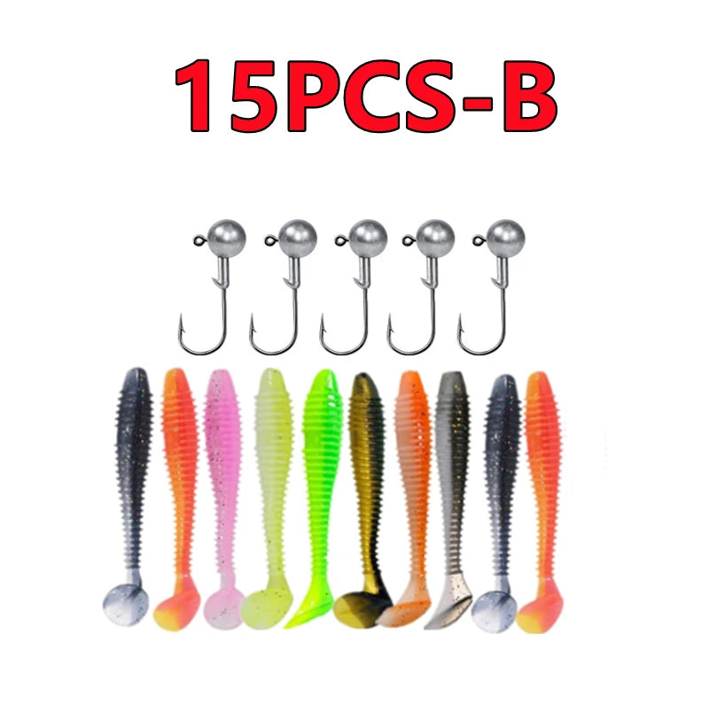 50/30/15PC Soft Fishing Lures Kit Silicone Lure Set Artificial Bait