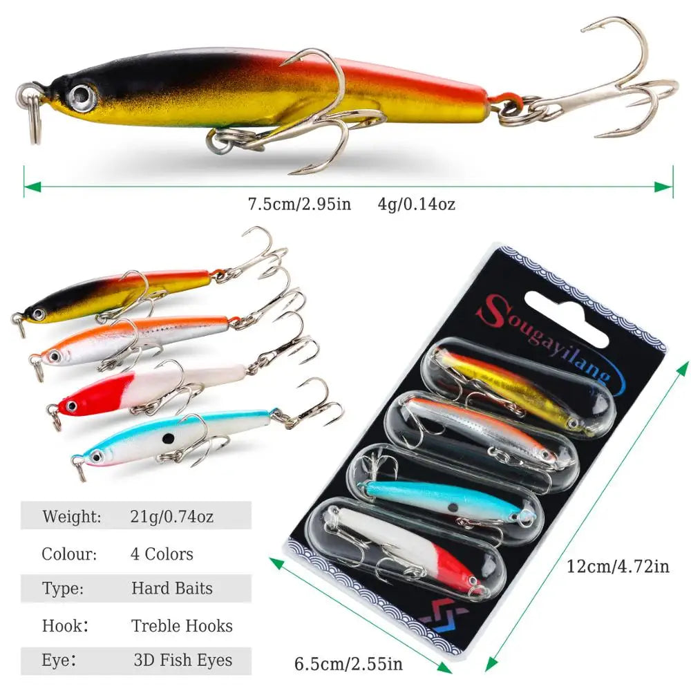 Fishing Bait Set 4PCS Wobbler Anti-corrosion Hook Bass Fishing Lure