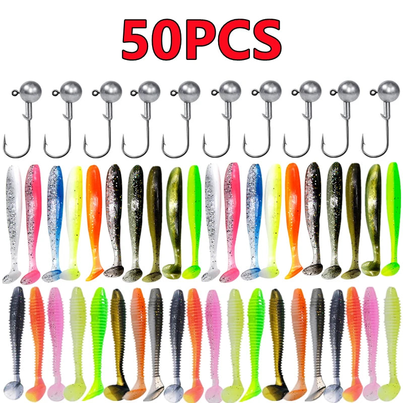 50/30/15PC Soft Fishing Lures Kit Silicone Lure Set Artificial Bait