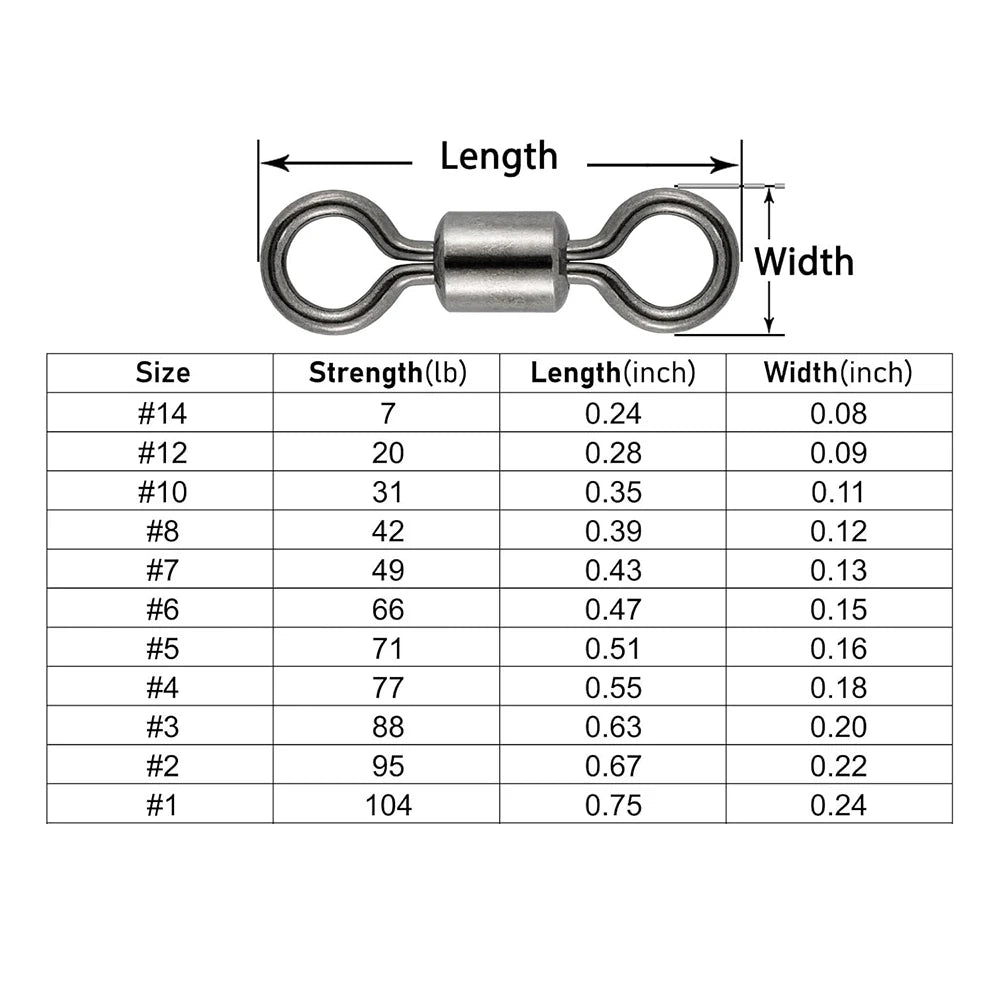 50 pcs Bearing Swivel Fishing Connector Stainless Steel