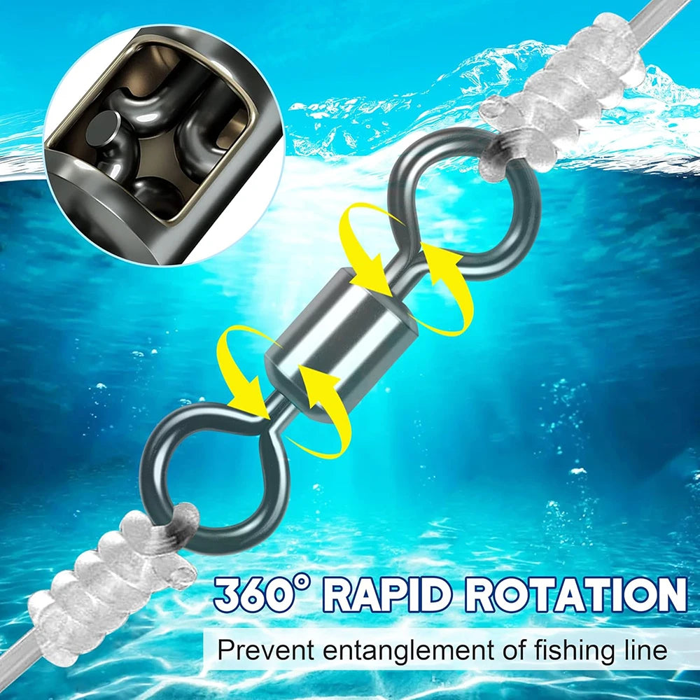 50 pcs Bearing Swivel Fishing Connector Stainless Steel