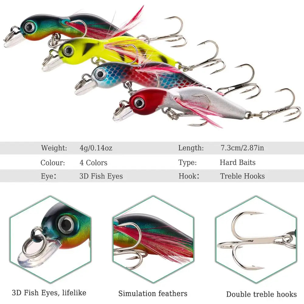 Fishing Bait Set 4PCS Wobbler Anti-corrosion Hook Bass Fishing Lure