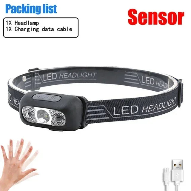 Portable LED Sensor Headlamp USB-C Rechargeable