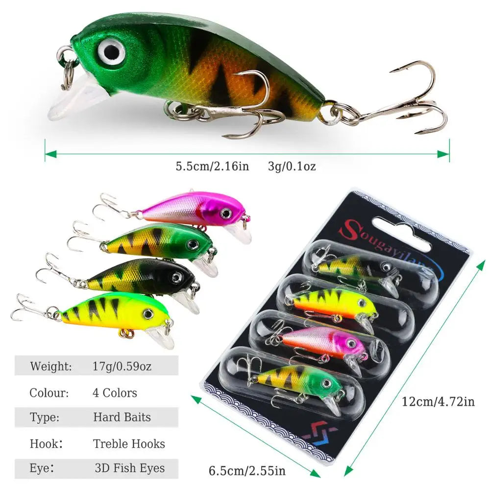 Fishing Bait Set 4PCS Wobbler Anti-corrosion Hook Bass Fishing Lure