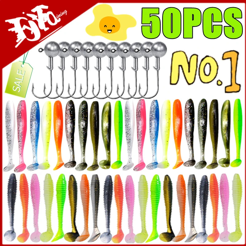 50/30/15PC Soft Fishing Lures Kit Silicone Lure Set Artificial Bait