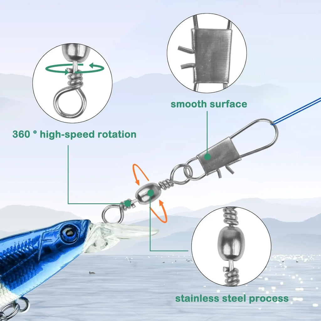 50Barrel Snap Swivel with Ball Bearing and connector
