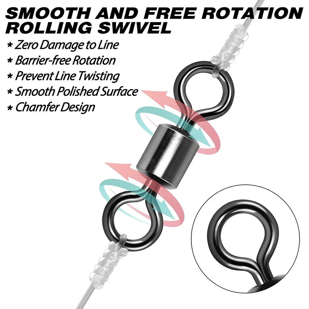 50 pcs Bearing Swivel Fishing Connector Stainless Steel